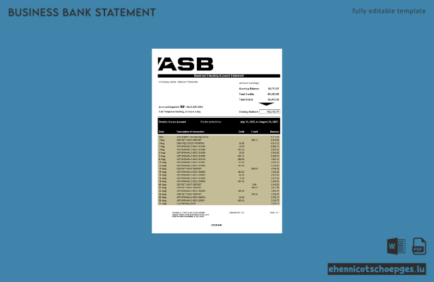 ASB Bank Unternehmensmitteilung – Beispielvorschau in Word und PDF